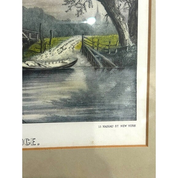 Vtg Currier & Ives Lithograph Print "The Old Ford Bridge" Professionally Framed - Picture 2 of 10